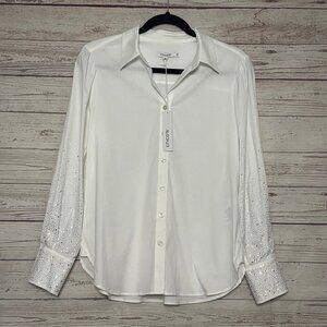 NWT‎ Chicos White Button Up Shirt Bedazzled Sleeves US6